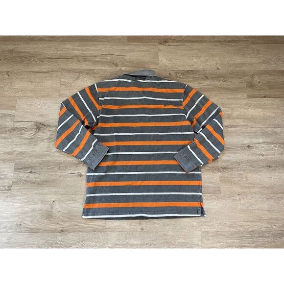 Men's Jeep Polo Shirt Adult Sz M Gray Orange Striped Short Sleeve Truck Cars - Picture 2 of 7